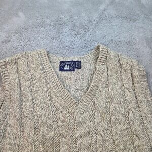 Boathouse Row Wool Cable Knit Sweater Vest Mens SZ M V-Neck Pullover Oatmeal Tan